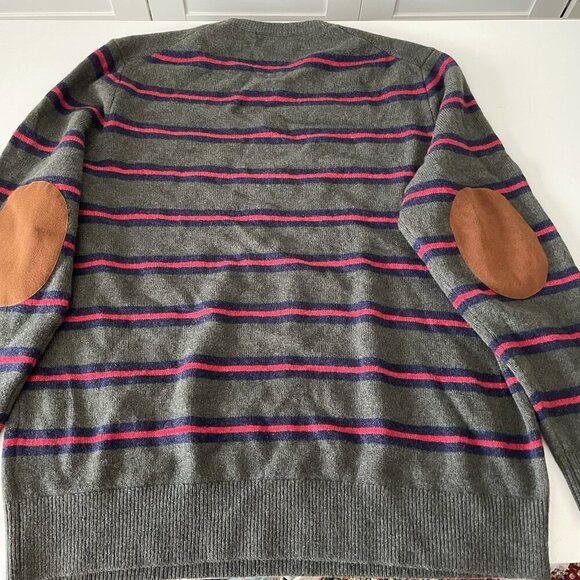BROOKS BROTHERS GREEN/RED STRIPED LAMBSWOOL SWEATER WITH ELBOW PATCHES SZ XXL - Picture 5 of 8
